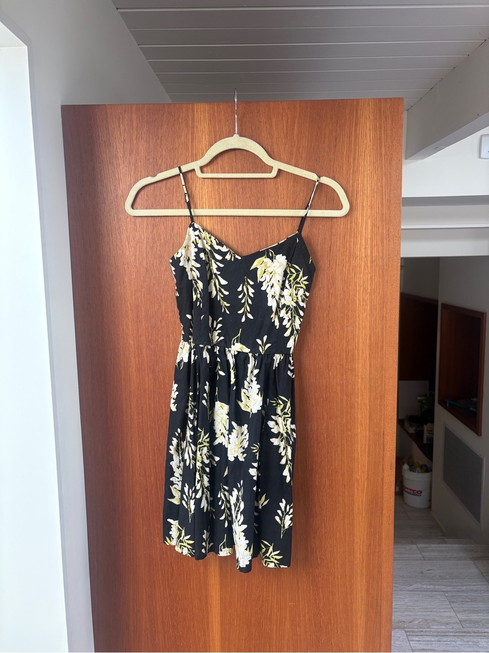 H&M Black Floral Spaghetti-Strap Mini Dress